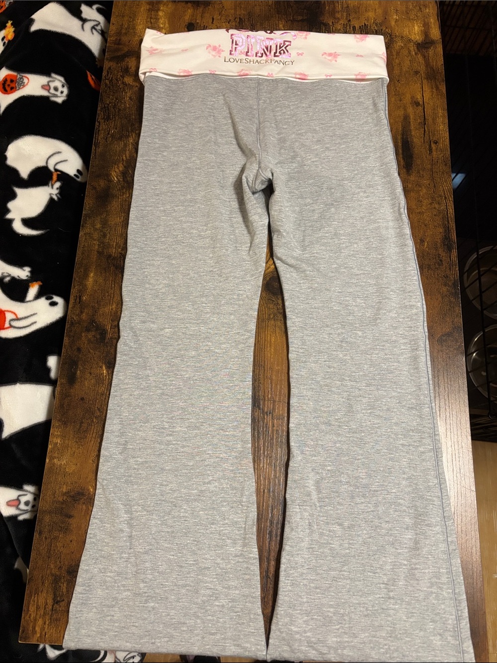 PINK Victoria's Secret Gray Leggings with Pink Fold-Over Waistband